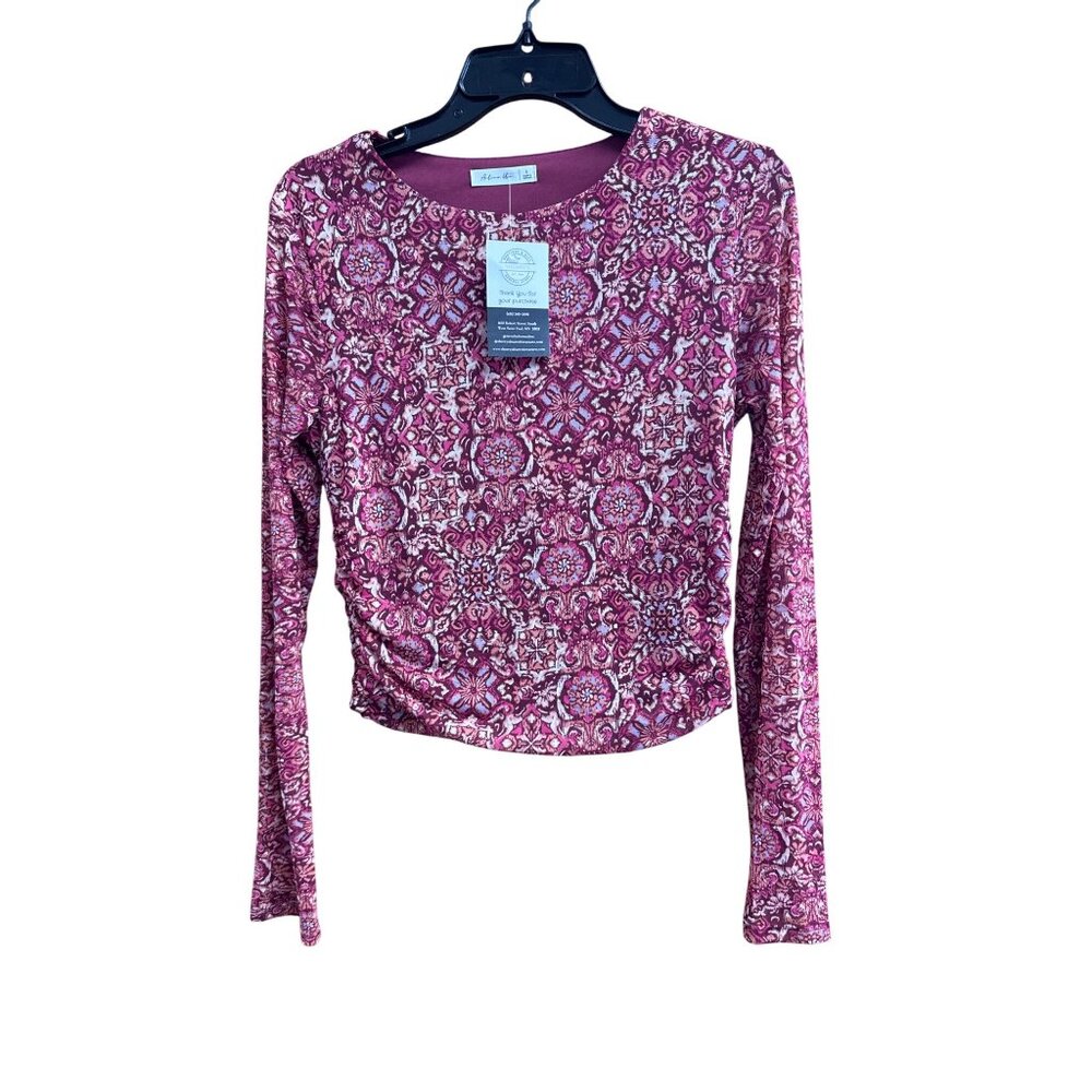 Fitted Long Sleeve Mesh Shirt With Bunched Sides Size Large- Junior Sizes Availa